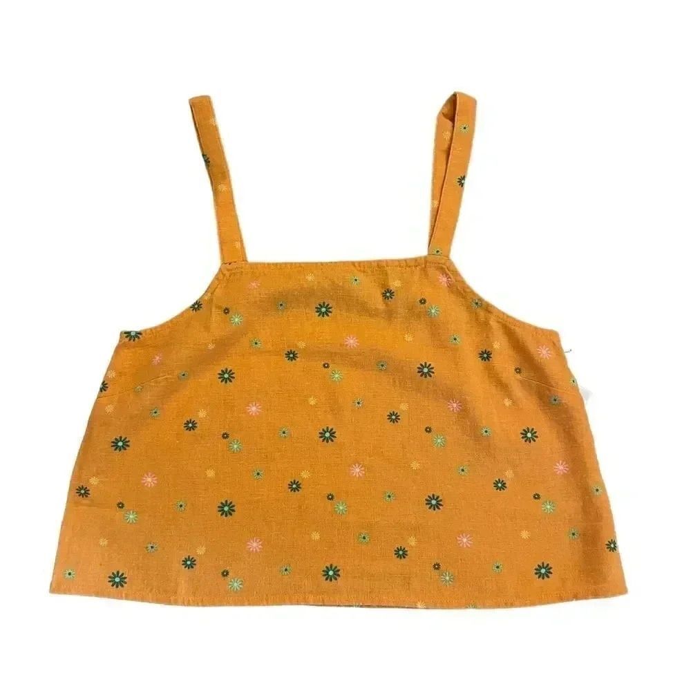 Abound Orange WOVEN CAMI ASTERISK FLORAL:Retro Linen Crop Tank Top XS - Picture 1 of 10